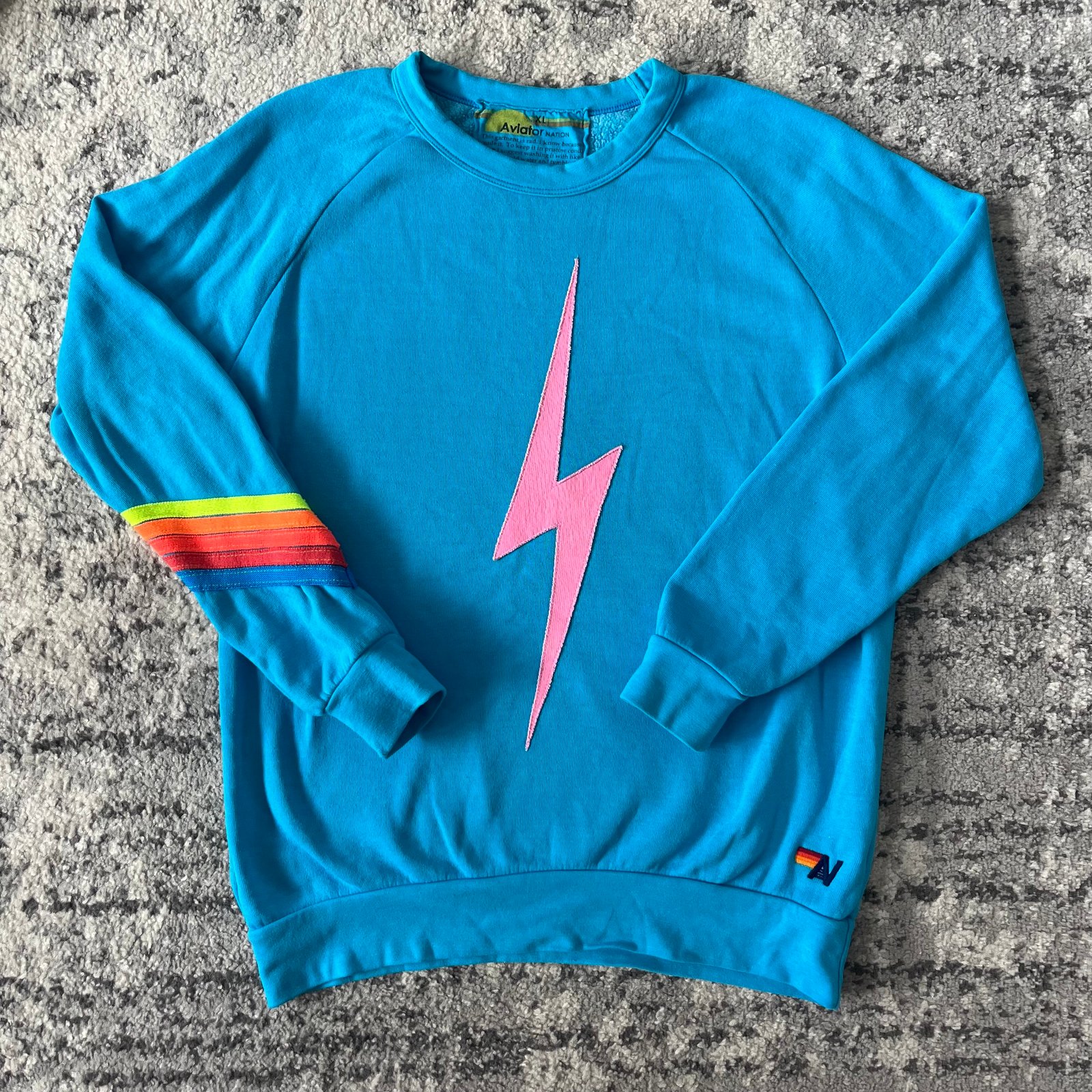 Aviator Nation Bolt Chevron Crew Neck Sweatshirt blue XL