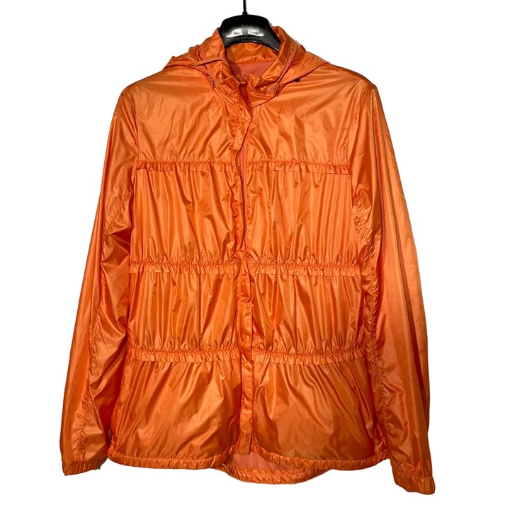Prana Full Zip Mesh Lined Windbreaker Removable Hood Packable Orange Sz XL