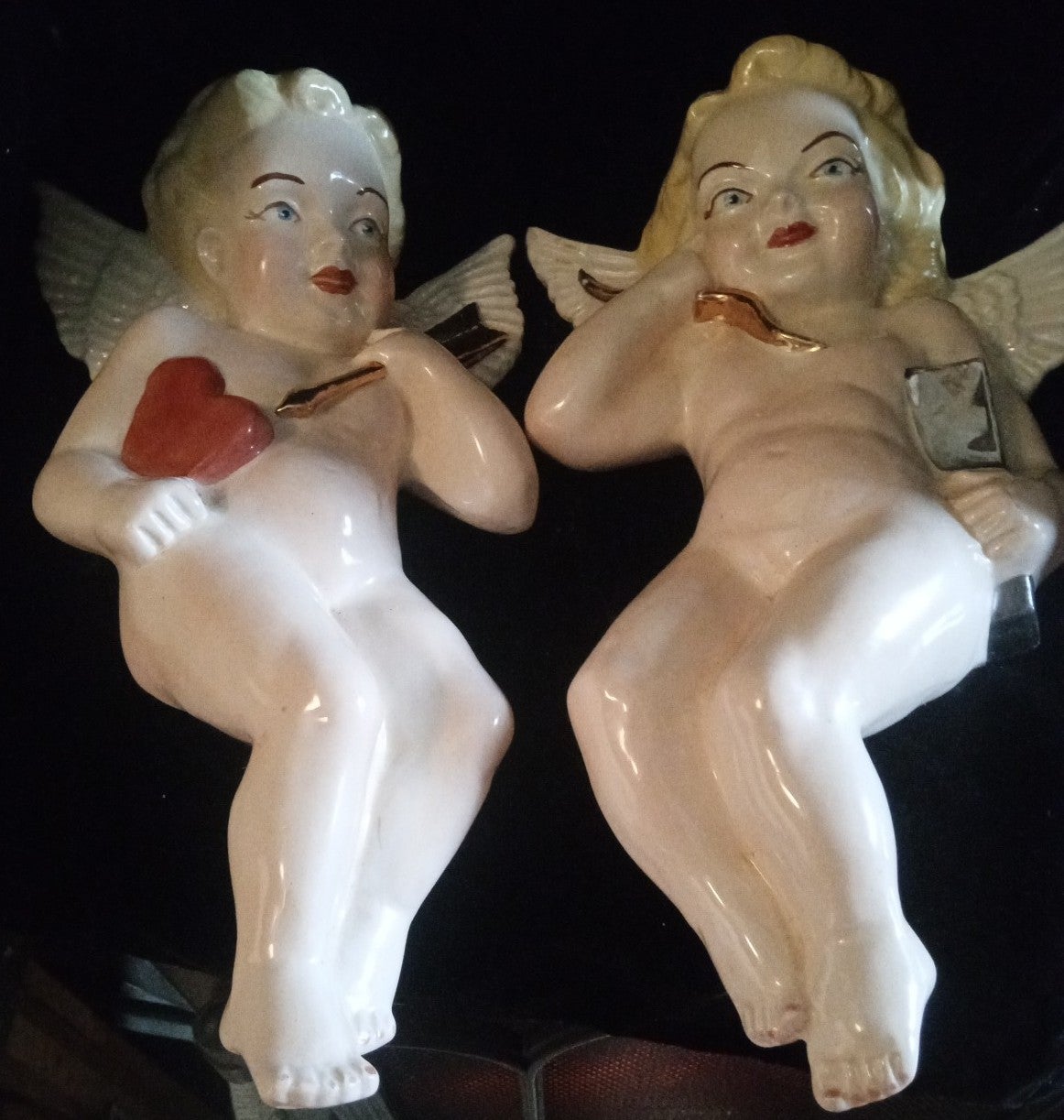 Vintage Ceramic Cherub Angels Cupid Figurine Wall Hanging 60's MCM 12 Set