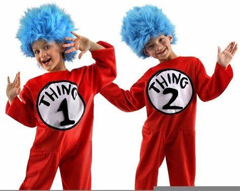 LICENSED DR. SEUSS THING 1 AND 2 COSTUMES W/ WIGS