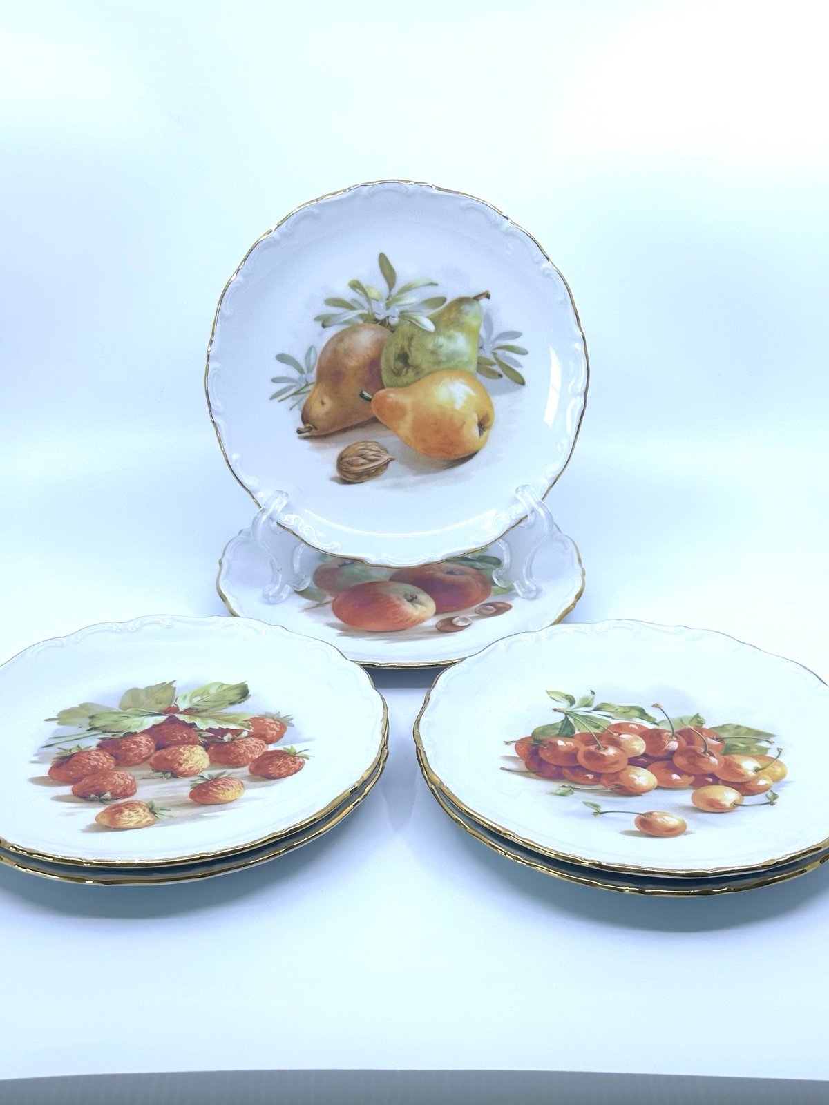 Vintage Schumann Gilt Edge Fruit Plates Bavaria Arzberg Germany Set of 6