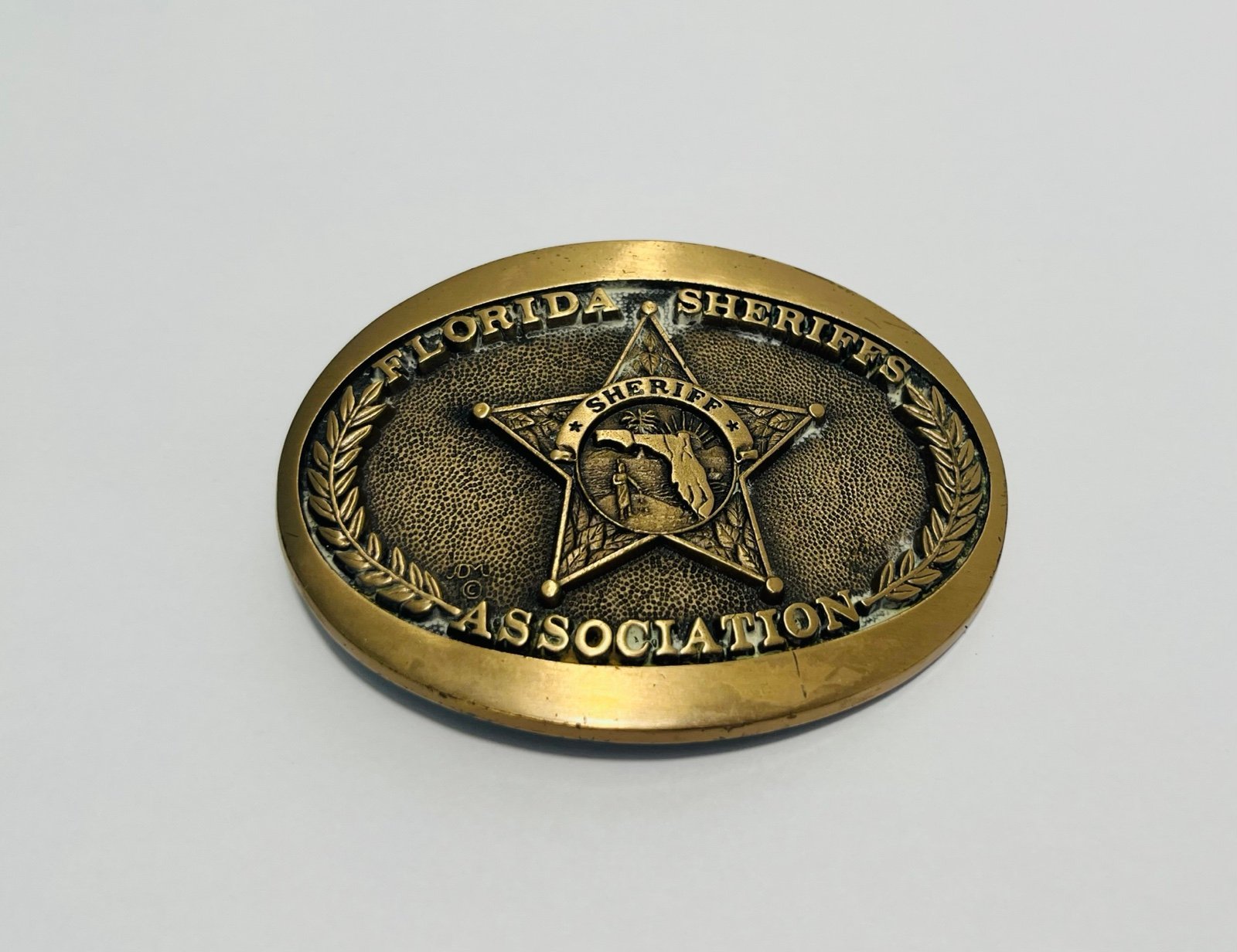 VINTAGE FLORIDA SHERIFFS ASSOCIATION SOLID BRASS BELT BUCKLE MIDWEST MFG.