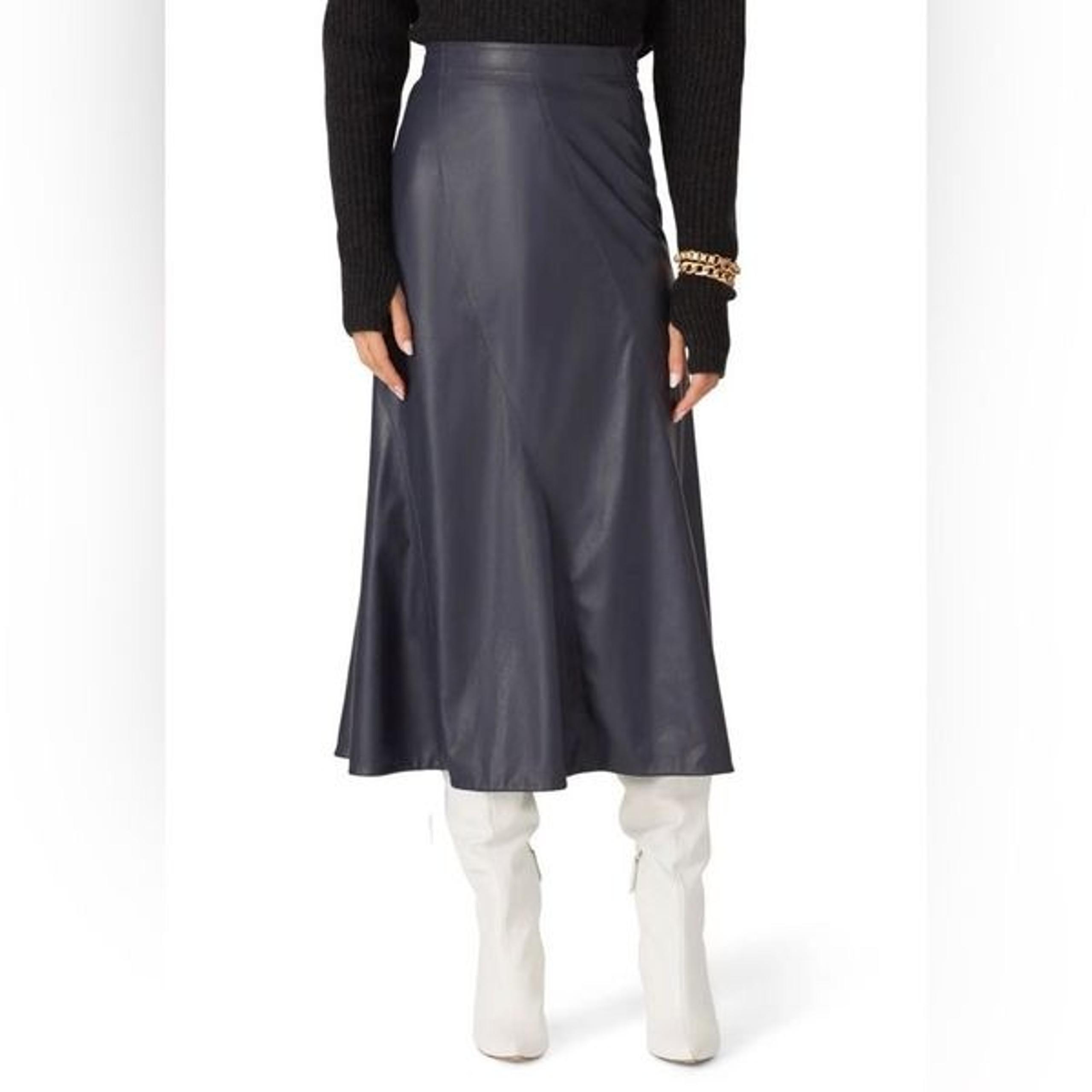Rebecca Taylor Navy Blue Faux Leather Skirt Size 2 US $375