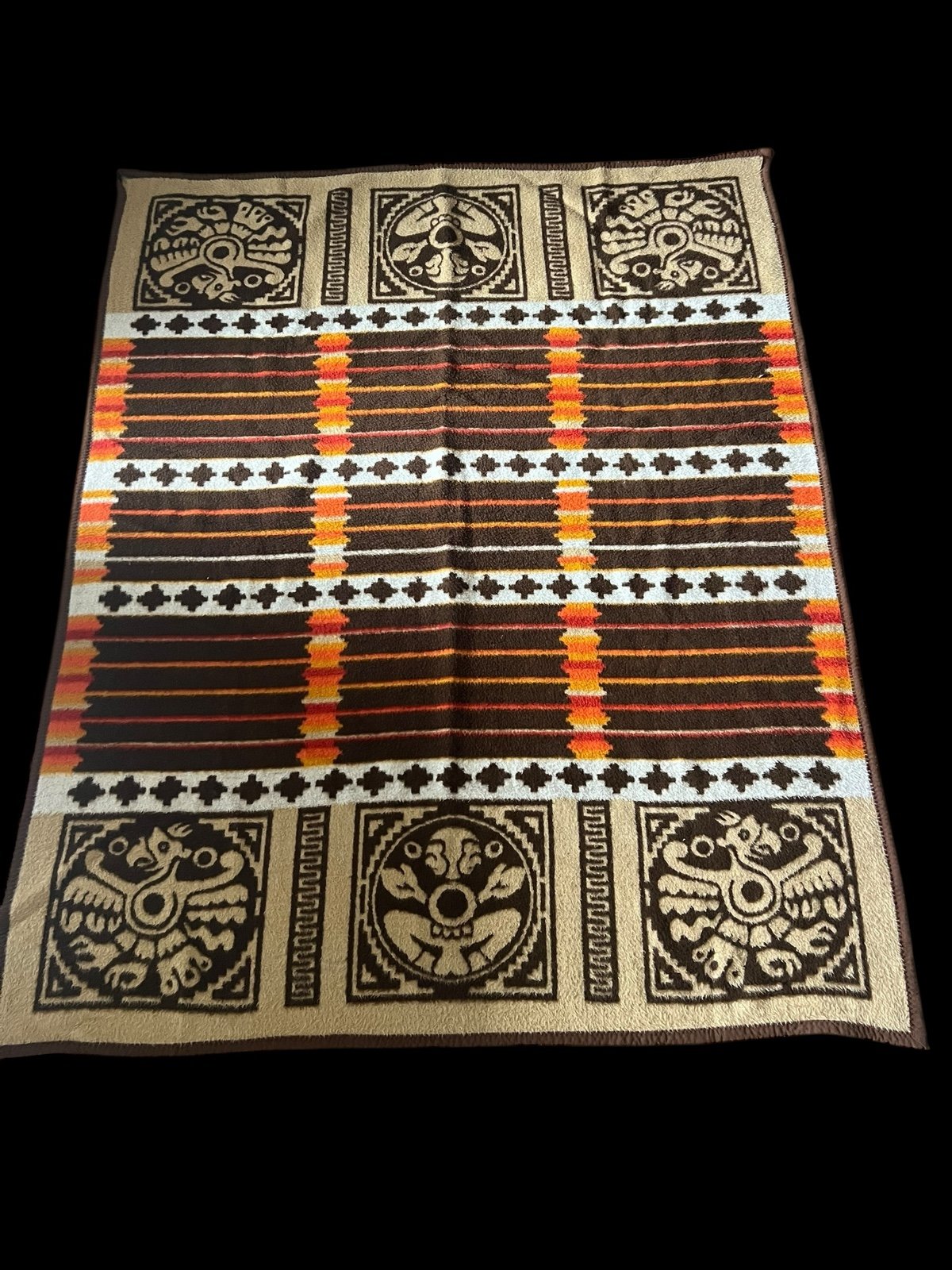 VTG Biederlack Blanket Southwest Aztec Print style Approx 70 X 56 Germany No Tag