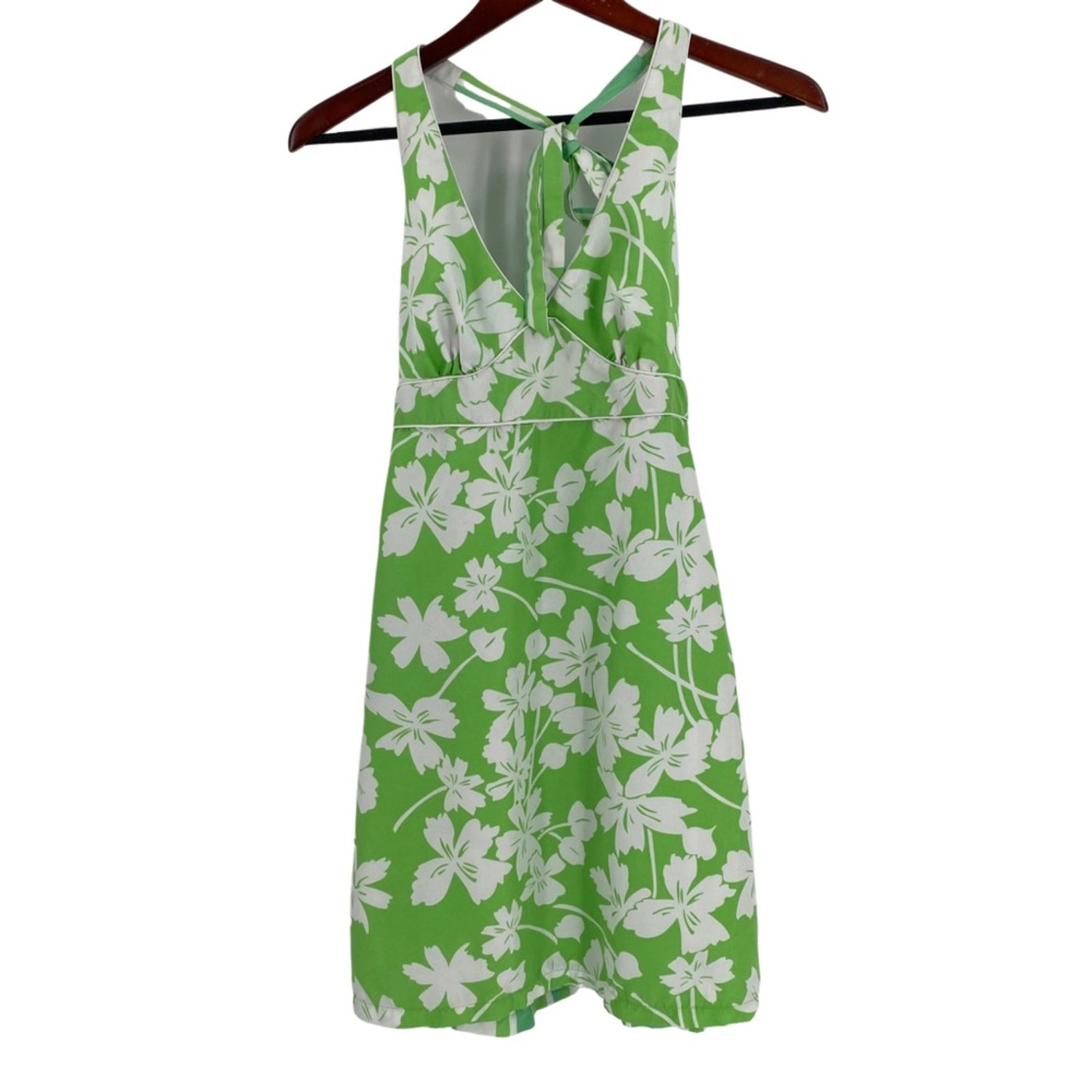 Green white halter dress reversable Hawaiian print and stripes size medium