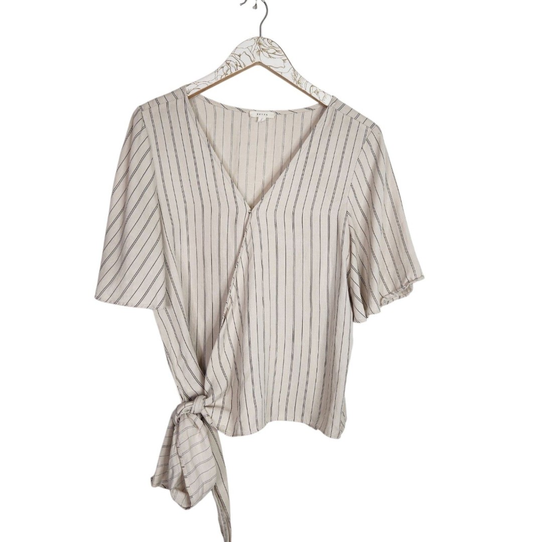 VETTA Top Womens Medium Sand Stripe Wrap Top 2.0 Convertible Capsule Wardrobe
