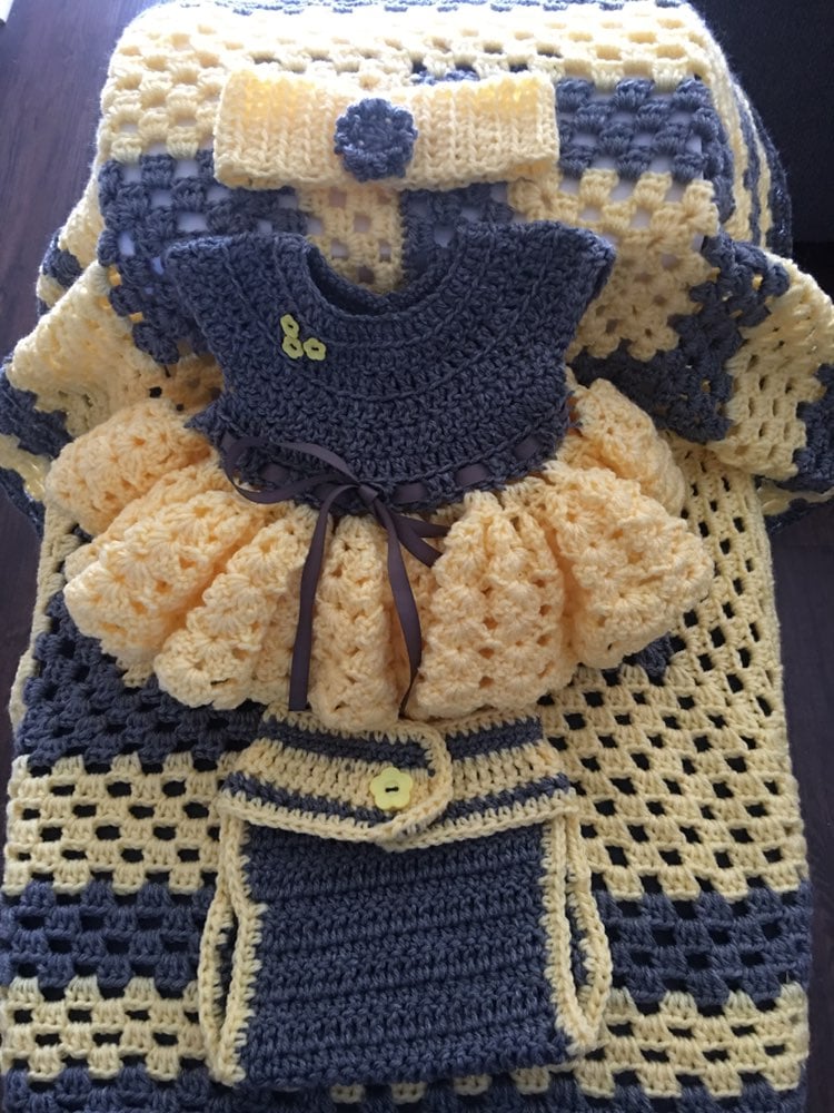Infant Layette - Blanket, Dress, headban