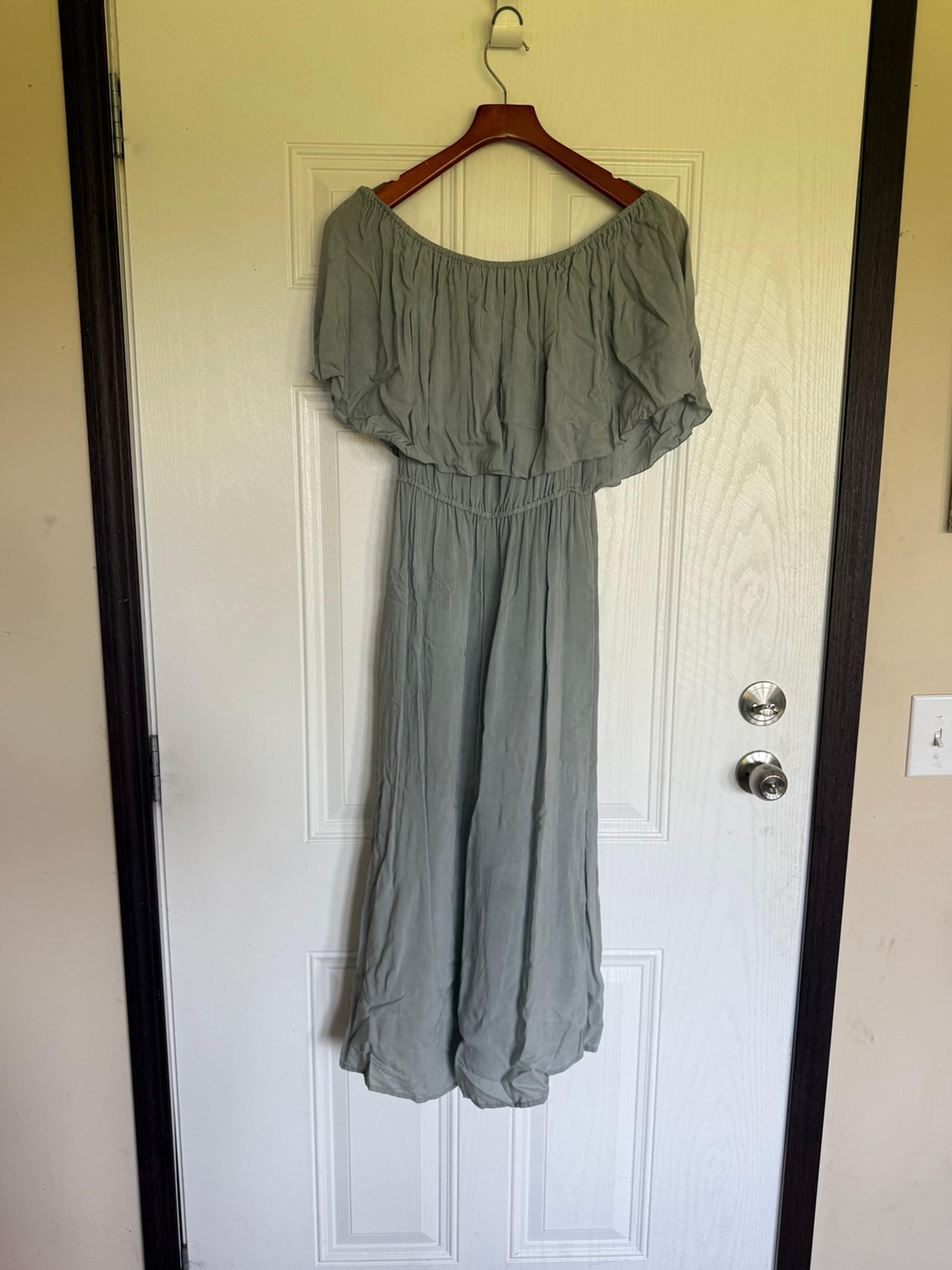 Elan sage green wide leg off shoulder jumpsuit