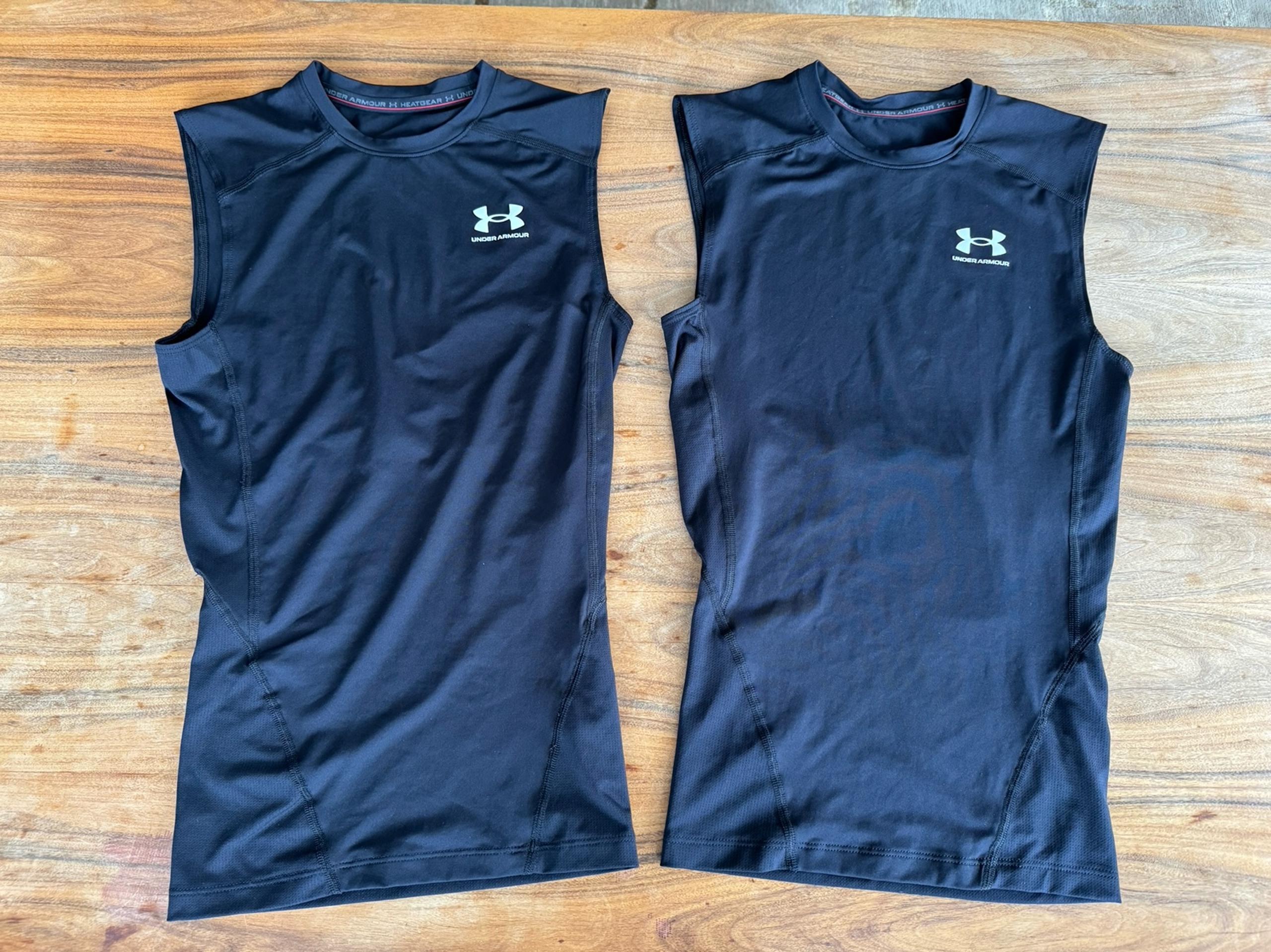 2 Men Under Armour UA Heatgear Sleeveless Tank Top Small Black Used Gym Sports