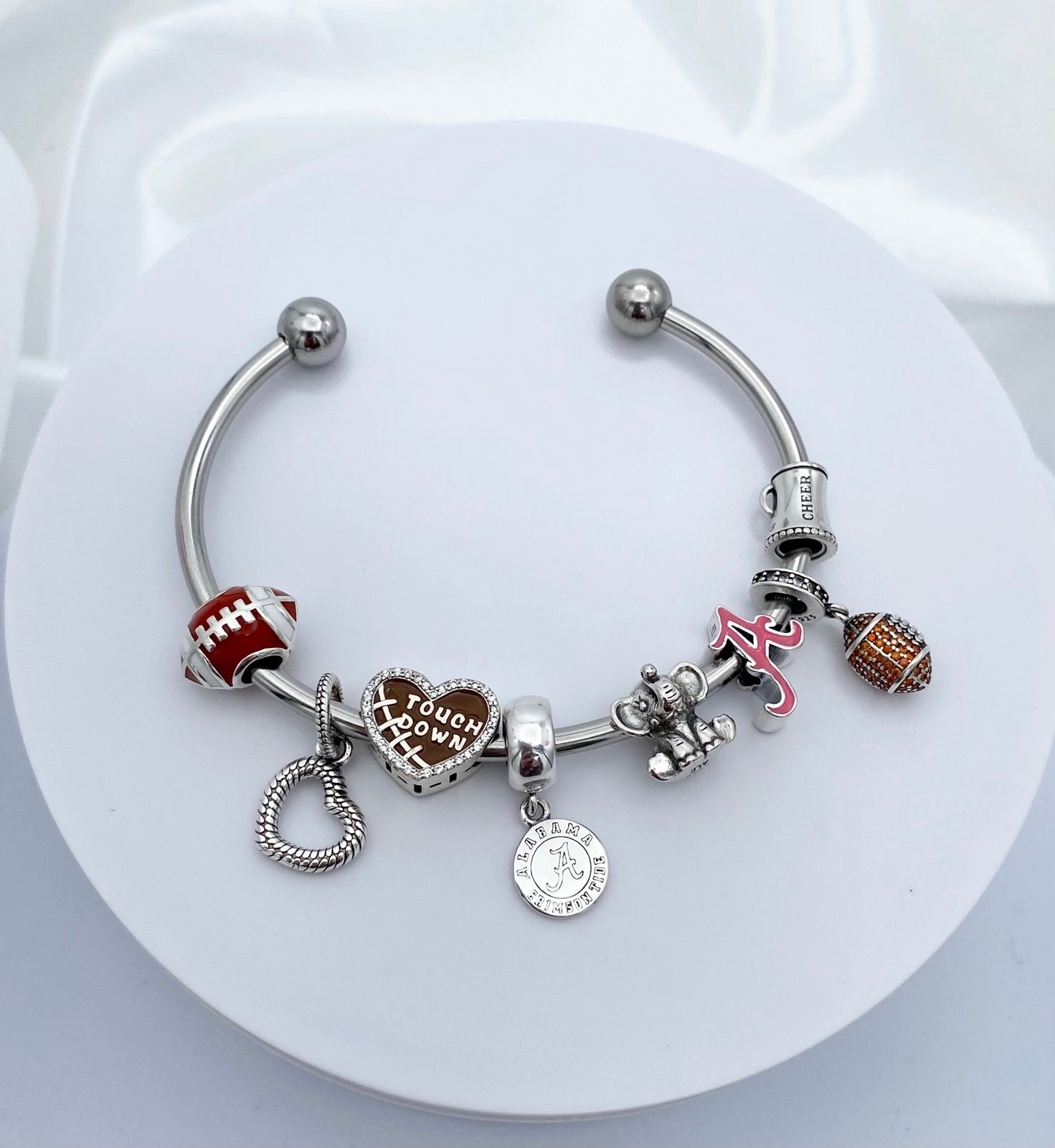 Linx Stains Steel Open Bangle with Alabama Crimson Tide Charms