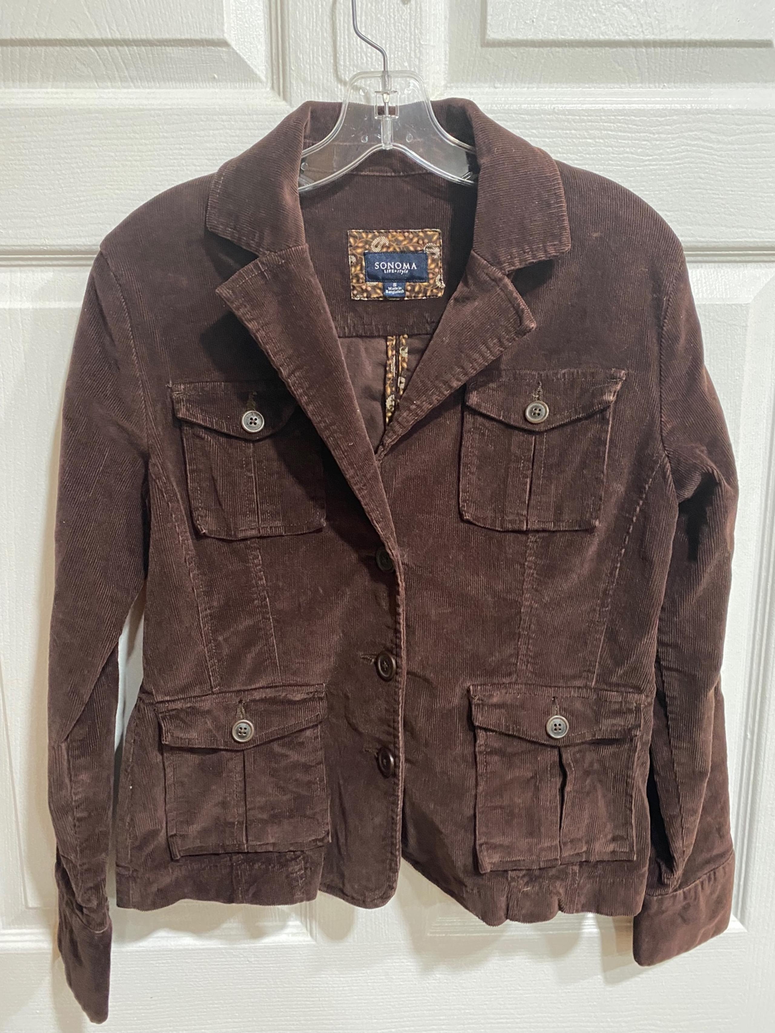 Sonoma Women's Small Cotton Thin Corduroy Collared Blazer Jacket Brown