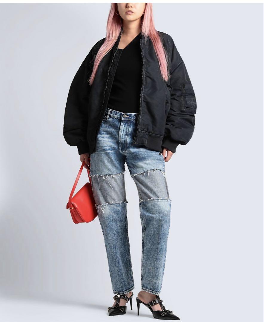 MM6 Patchwork Design High Waist Denim Pants