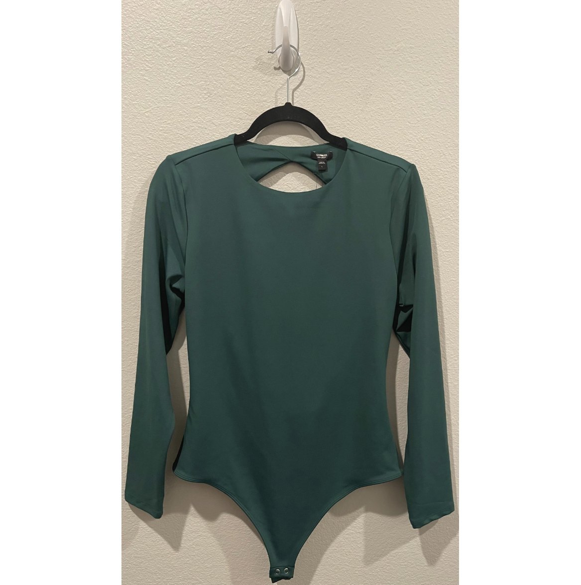 EXPRESS Open Back Green Long Sleeve Bodysuit