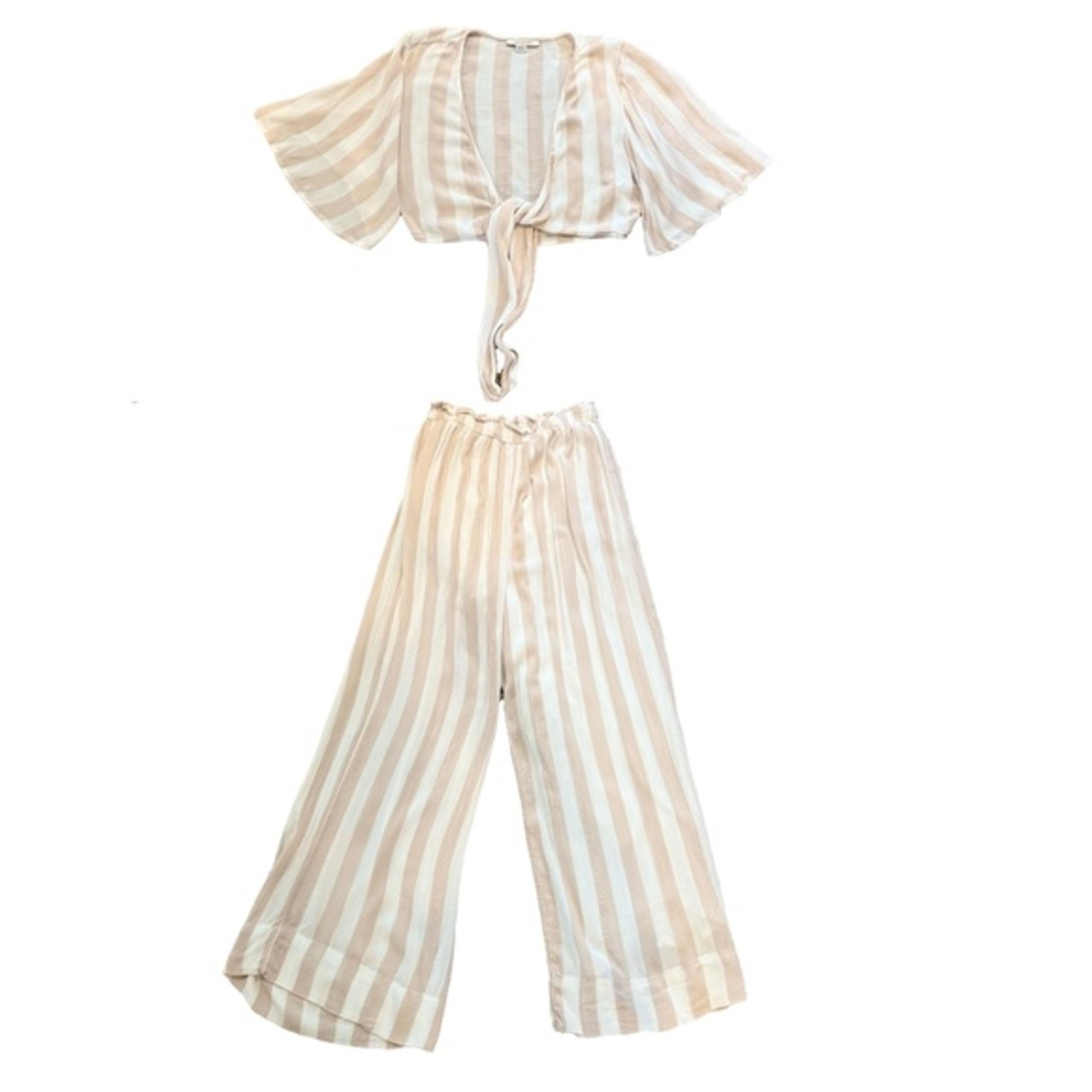 American Eagle Tan and White Stripe Pant Co-Ord Set (Sm top, Md pants)