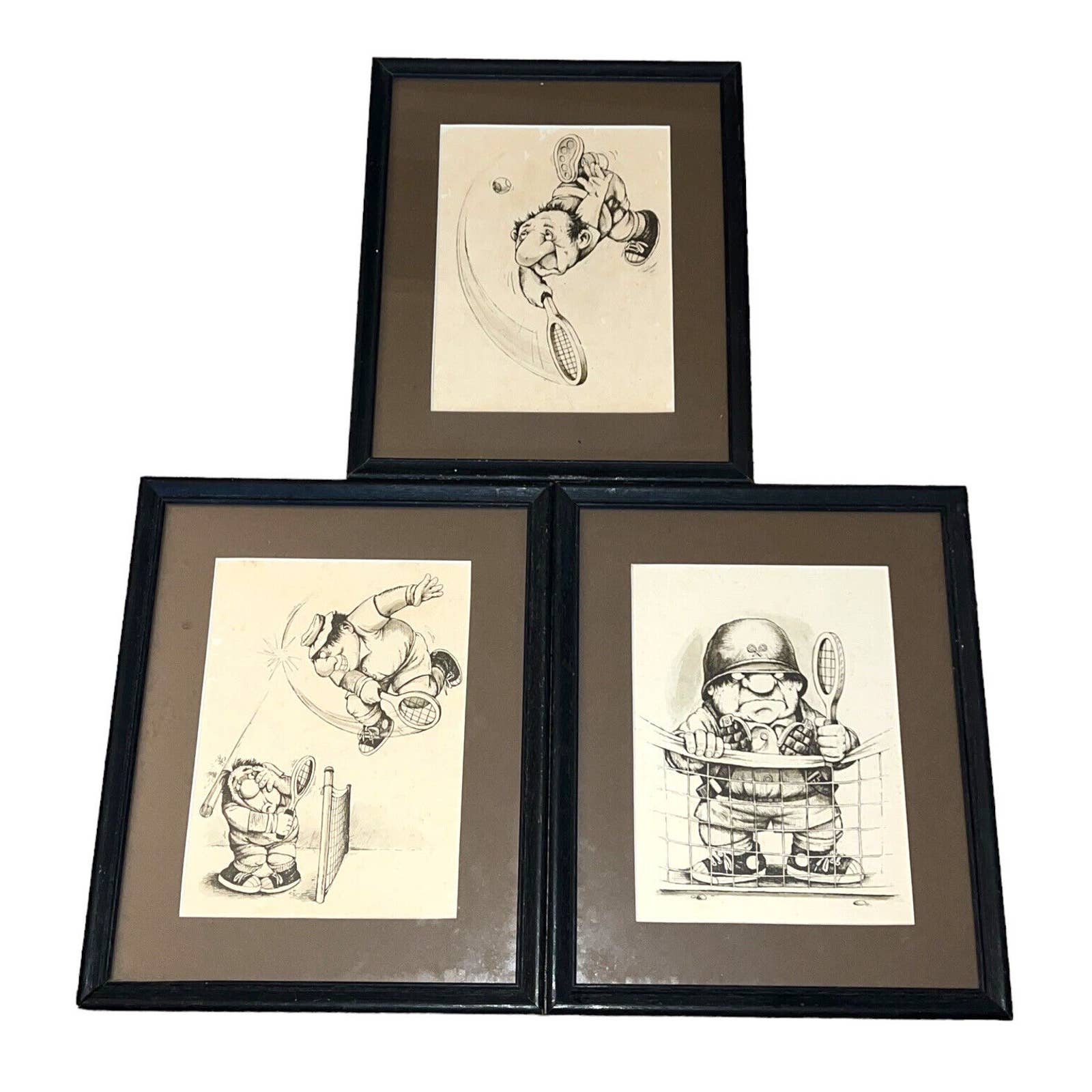3 Vintage 1970’s Wallace Berrie Hotshots Tennis, Framed Wall Art Pictures