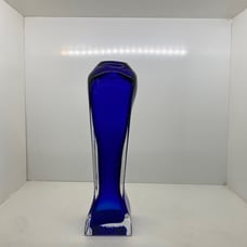 Badash Cobalt Blue & Clear Tall Hand Blown Art Glass Bud Vase RARE Shape and Siz