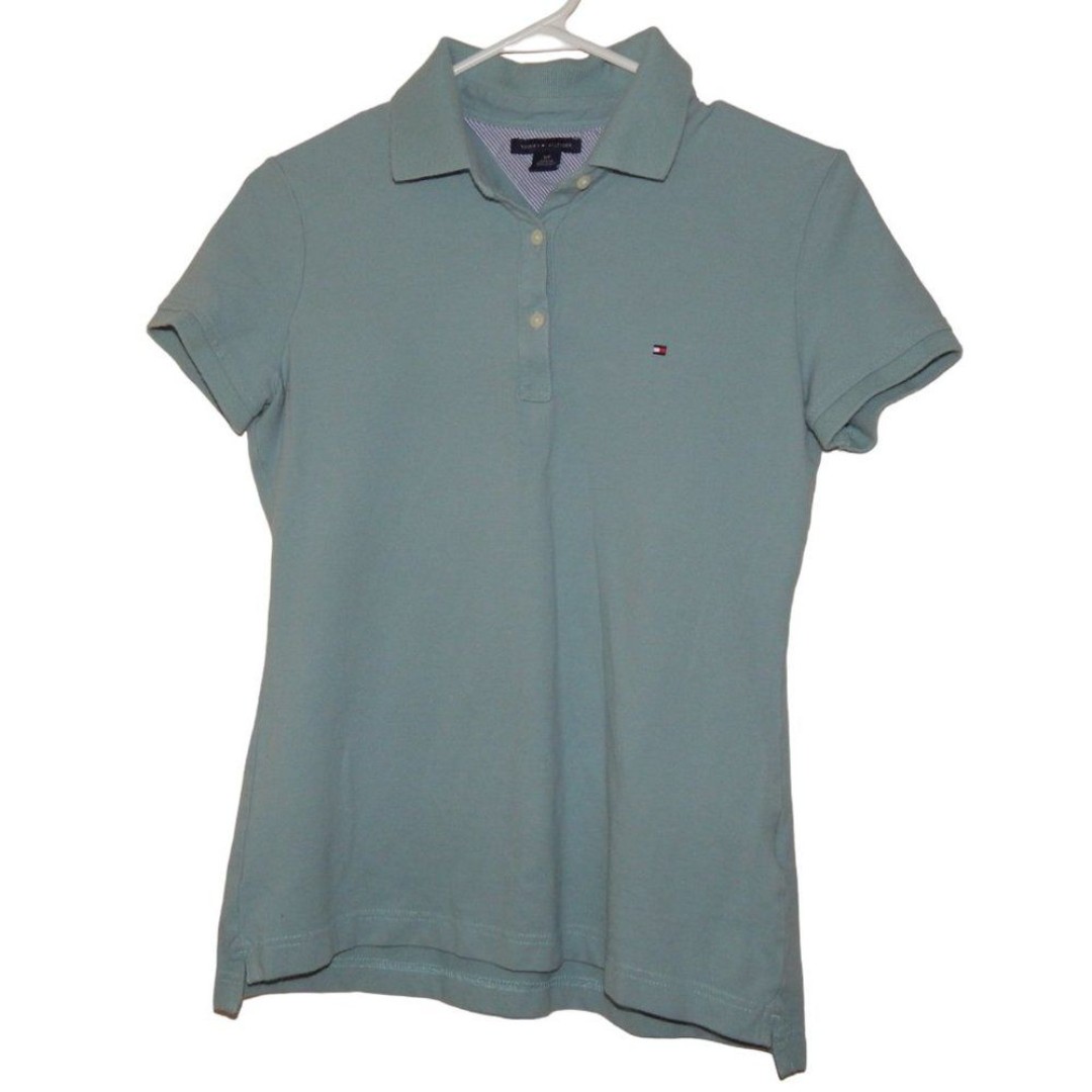 TOMMY HILFIGER women's small solid preppy sky blue polo shirt