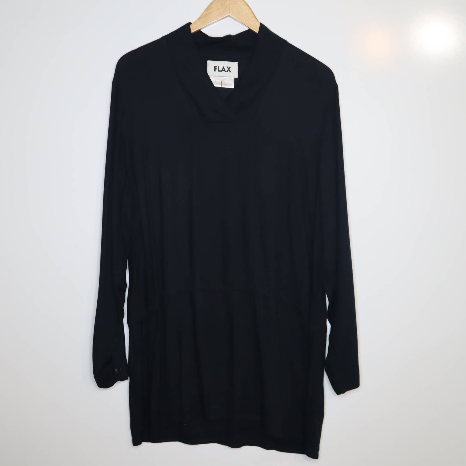 Flax V Neck Black Long Sleeve Tunic Dress Top