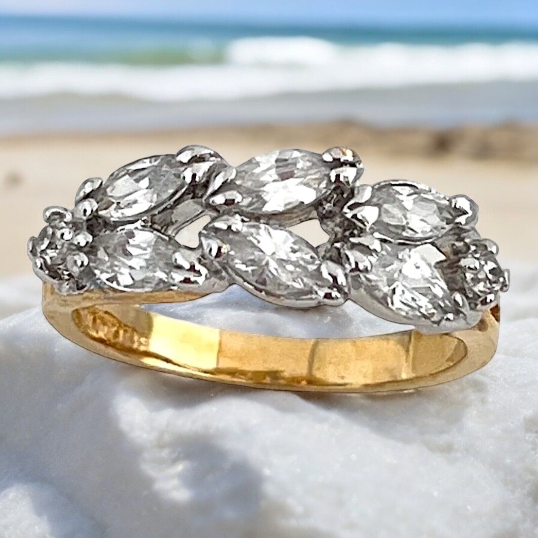 Vintage Ring Size 8 Cubic Zirconia Cluster Ring 14K Gold Plate Mid-Century 14Q