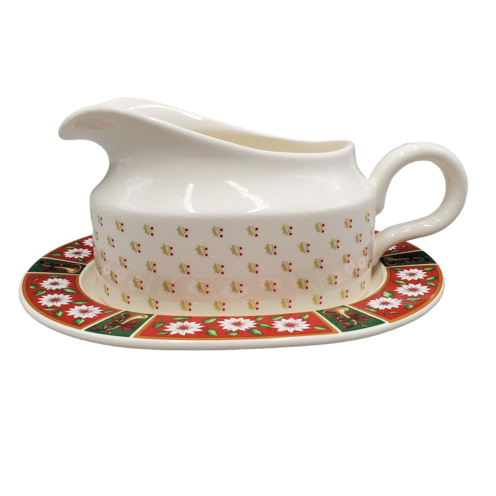 Charlton Hall by Kobe Christmas Classic Traditions Gravy Boat w Underplate Holly