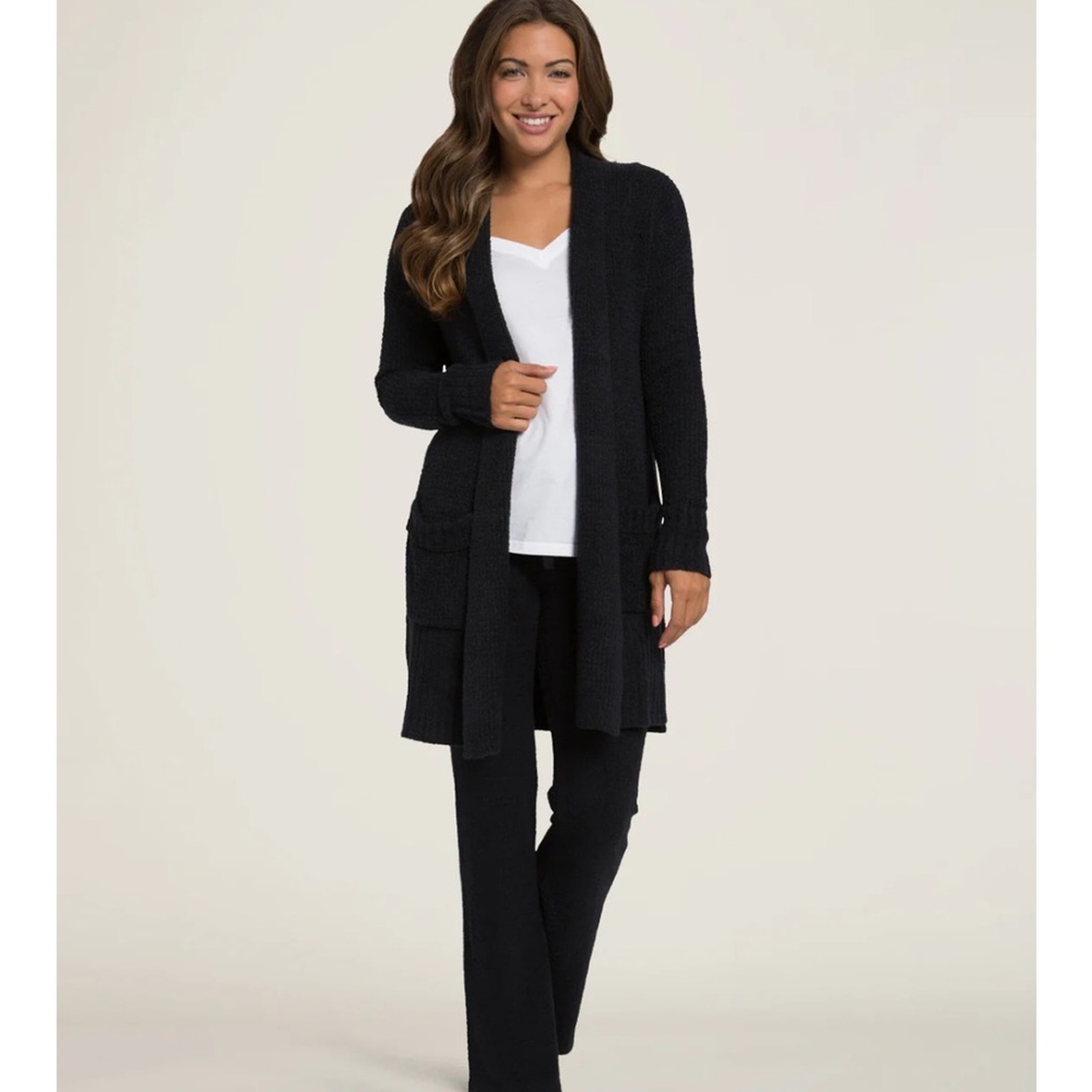 Barefoot Dreams CozyChic Lite Long Weekend Cardi Black Cardigan Sz Medium