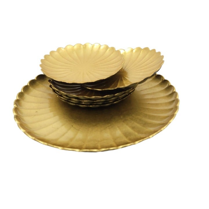 Vintage Serving Platter Tray Appetizer Dessert Plates Set Gold Flower Retro MCM