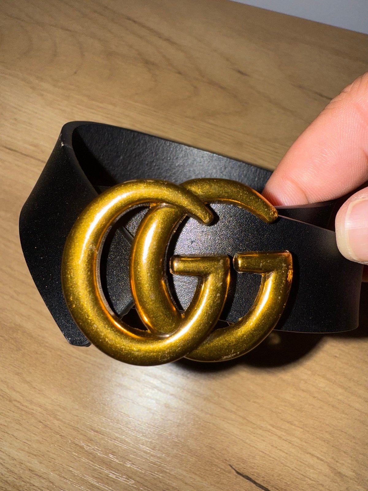 Authentic Gold Tone Gucci GG Belt Buckle With Replacement Leather Belt 31”