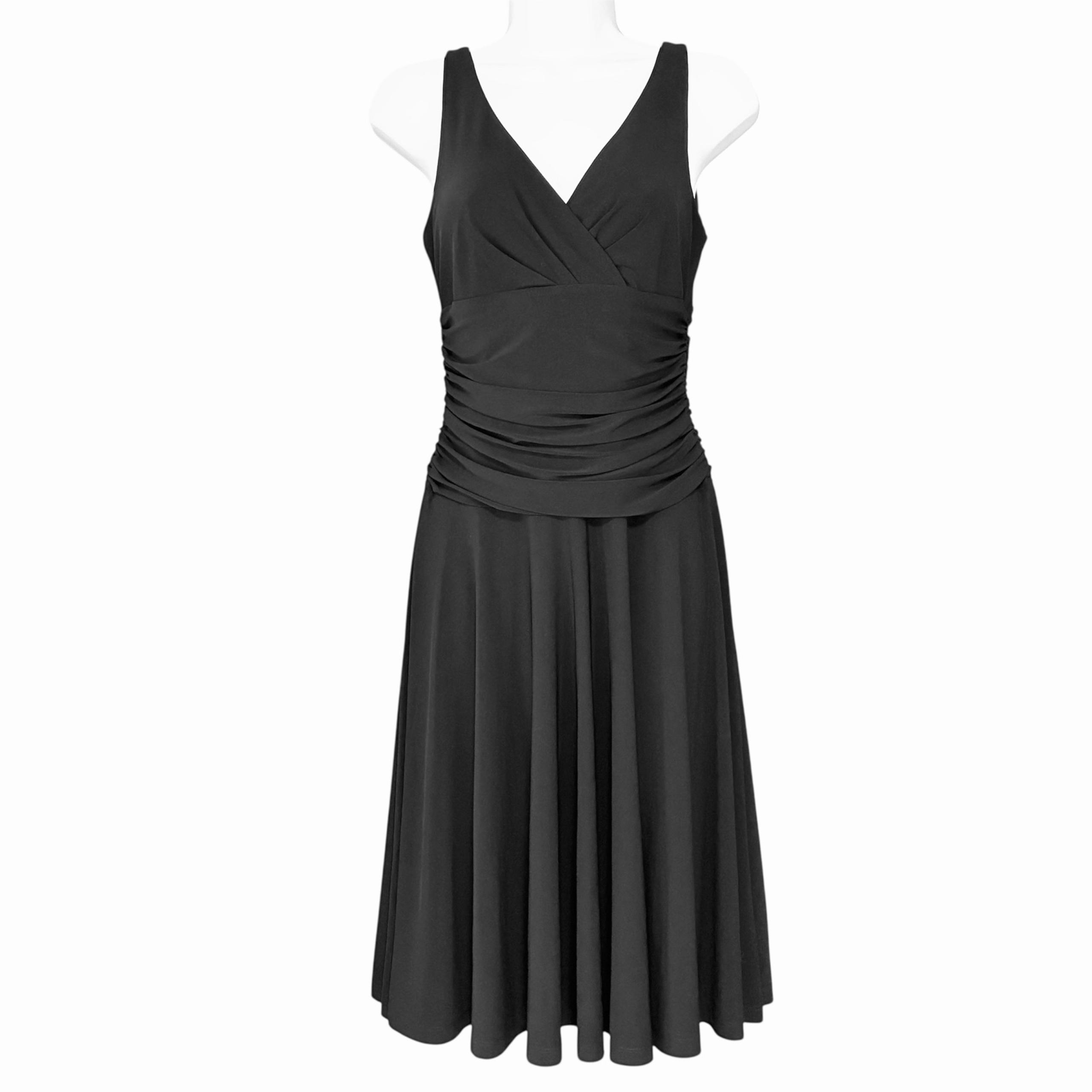 American Living Black Fit and Flare Draped Sleeveless Midi Dress Stretch