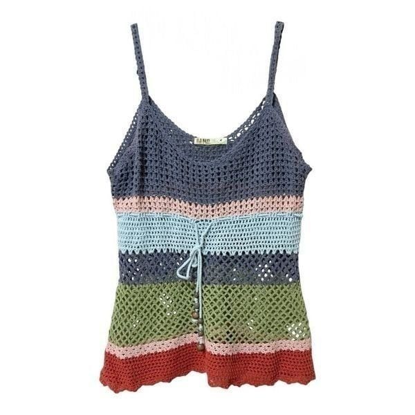 Old Navy Vintage Multicolor Blue Pink Green Orange Crochet Y2K Tank Top Large