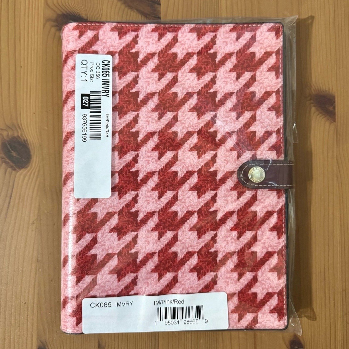 Coach Notebook With Houndstooth Print Gold/Pink/Red