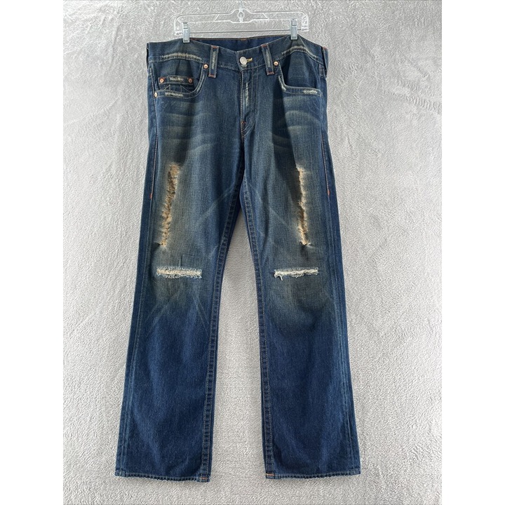 True Religion Brand Bobby Mens MEdium Wash Wide Leg Jeans Sz 36x32
