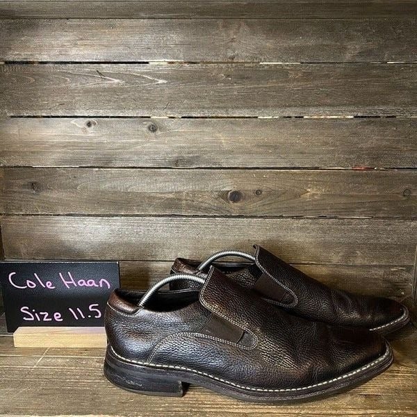 Mens Cole Haan Brown Pebbled Leather Slip On Dress Loafers Shoes Size 11.5 M GUC