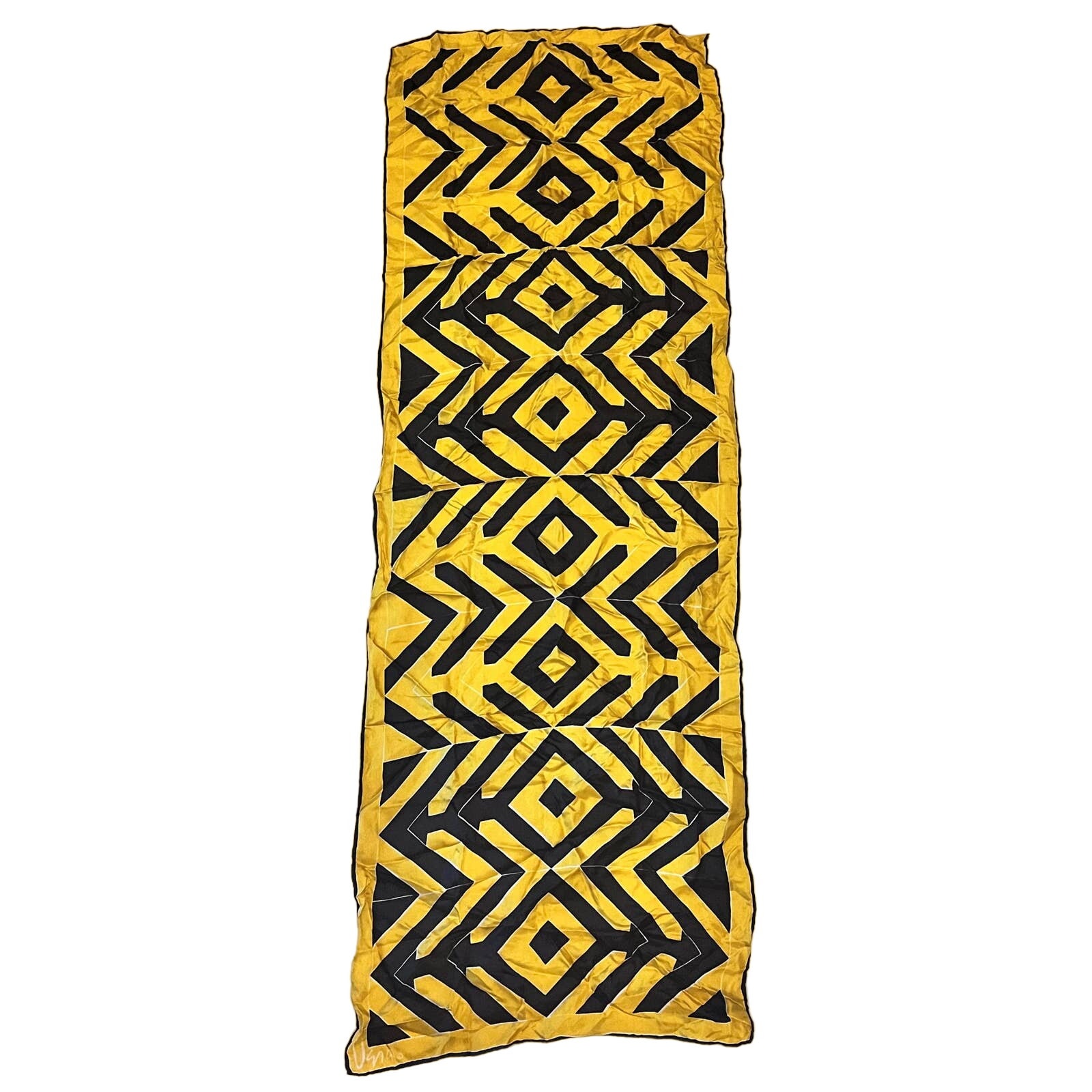 Vintage VERA Neumann Scarf ~ Black & Yellow Abstract ~ 15 x 44