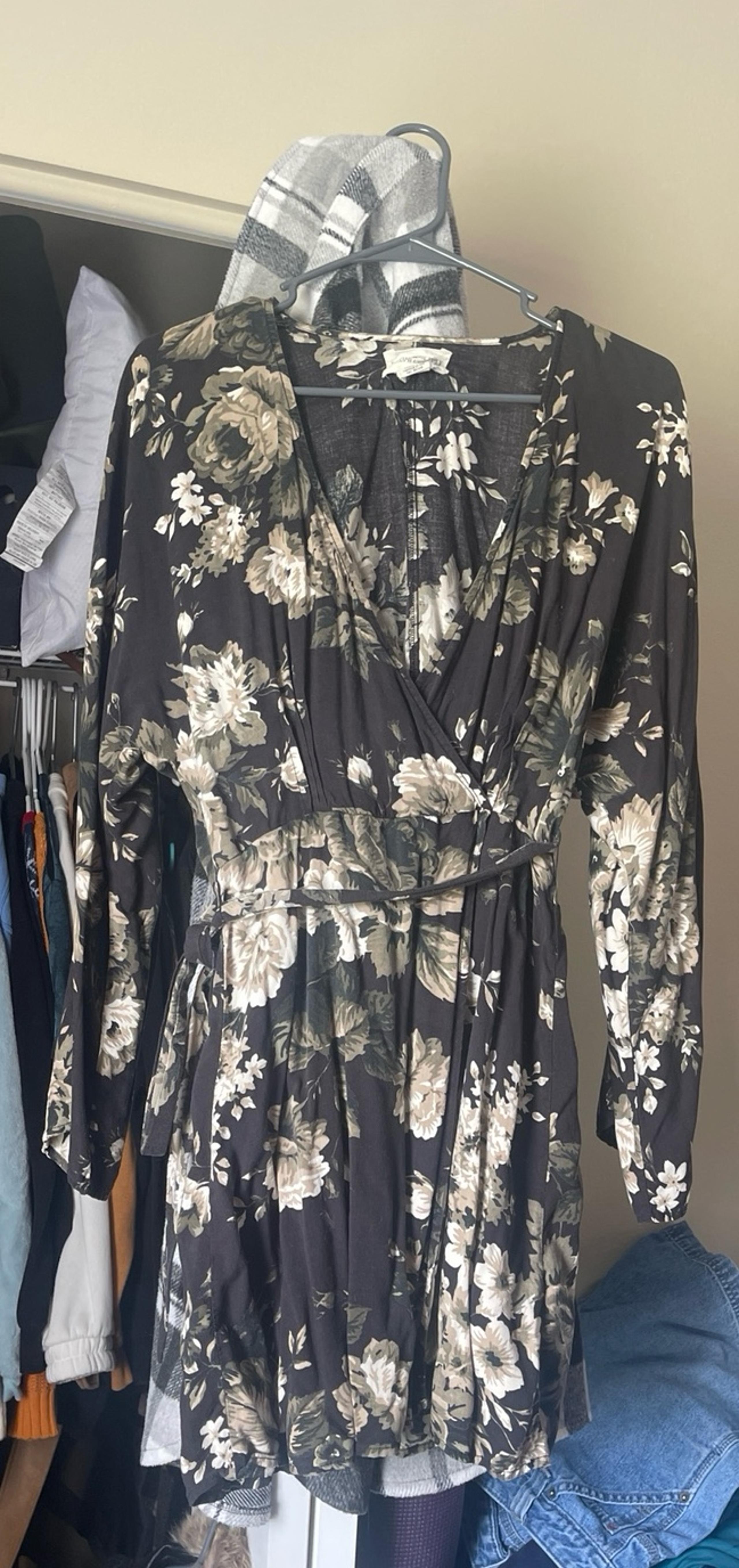 Denim & Supply Ralph Lauren Faux Wrap Dress Black Floral Long Sleeve Sz medium