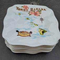 Tommy Bahama Blue Hawaiian Island Map MELAMINE Dinner Plates Set Of 8