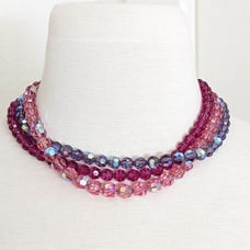 Vintage 1950s Austrian Crystal Necklace - Aurora Borealis Triple Strand Collar