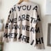 Lisa Todd Take A Stand Inspirational Message Beige Sweater Black Letters Size M