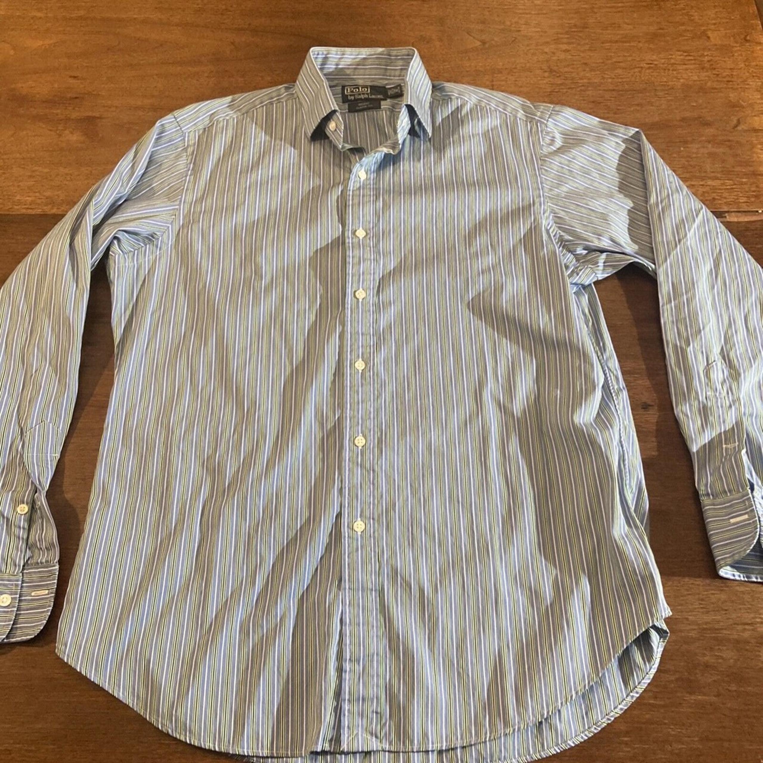 POLO Ralph Lauren Shirt Mens Large 16 34/35 Blue  White Stripe Regent Button Up