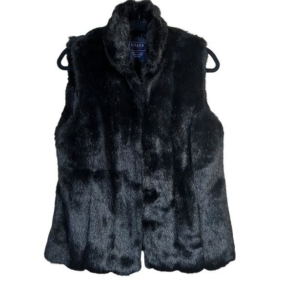 Chaps Denim Faux Fur Mink Vest size M/L