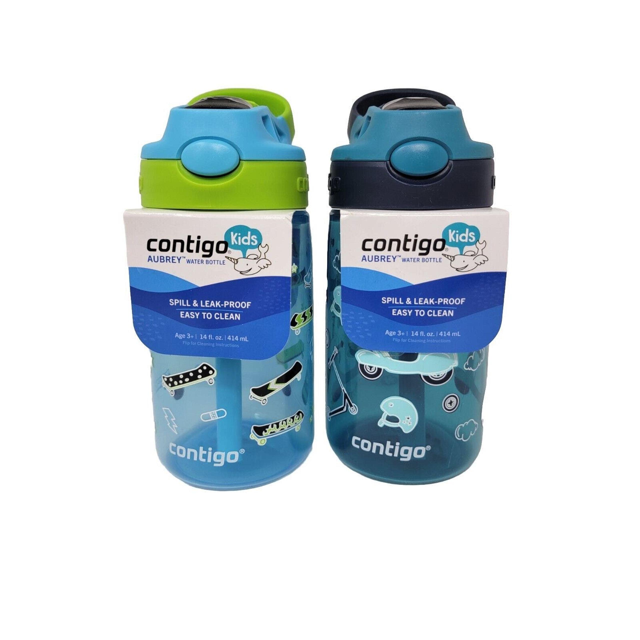 2x Contigo Kids Aubrey Water Bottle 14 Oz Blue BPA FREE Easy Clean Push Button