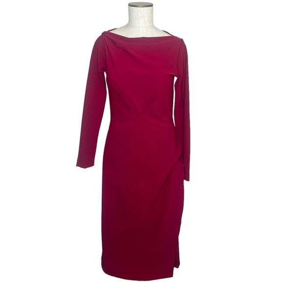 Chiara Boni La Petite Robe Bateau Neck Midi Dress Size 46 US 10 Wine Formal Luxe
