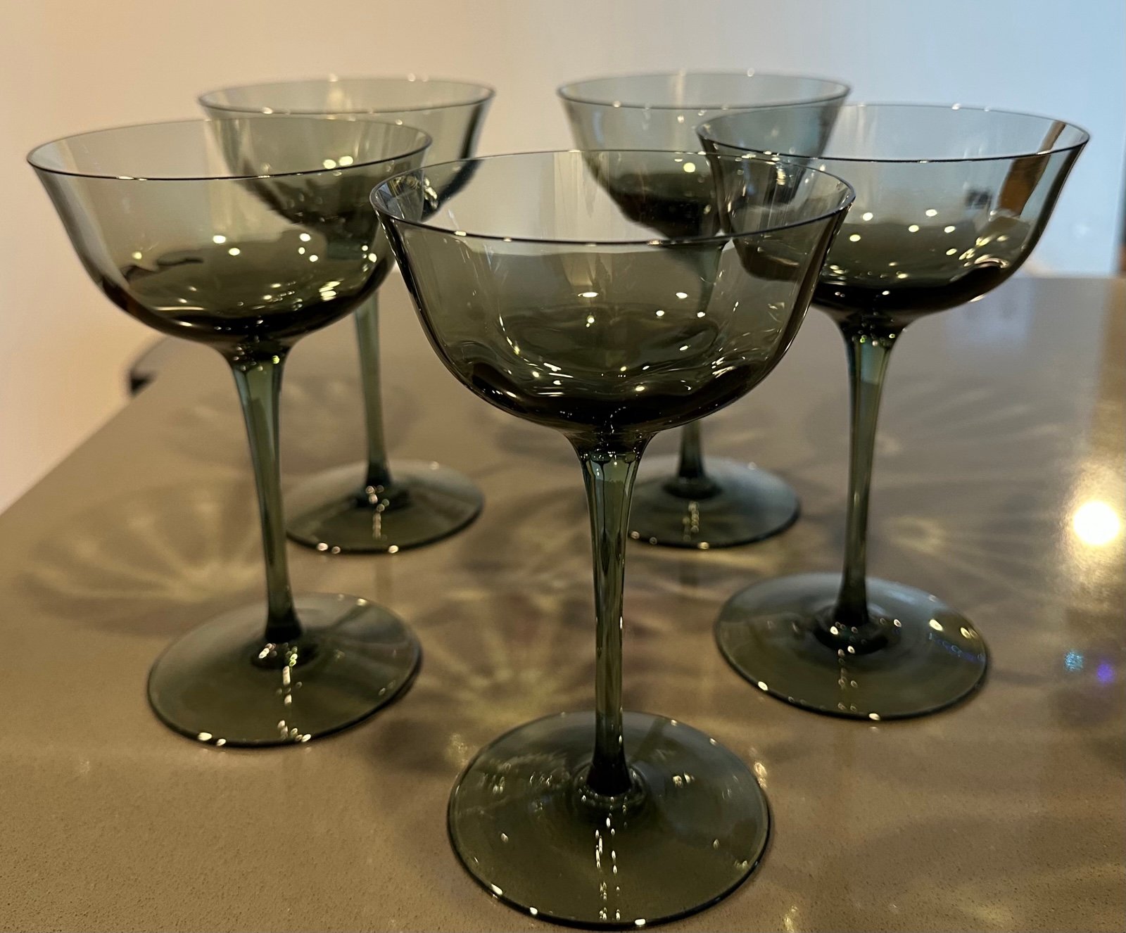 Vintage Smoke Grey Champagne Coupe Glass - Set of 5