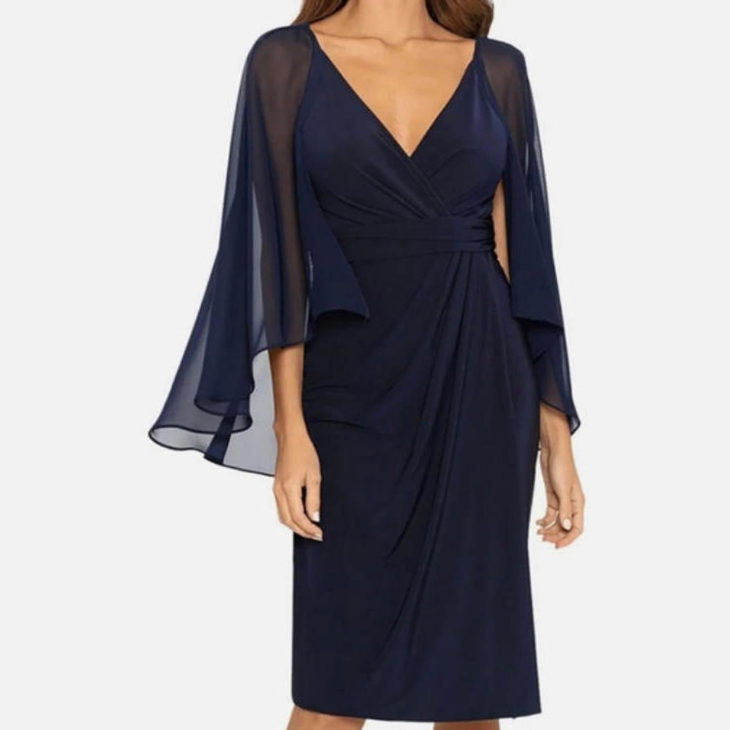 BETSY & ADAM navy drape cape mini dress nwt sz 6