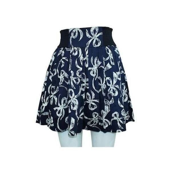 Jill Jill Stuart Navy Ribbon Printed High Waist Full Mini Skirt Size Medium M