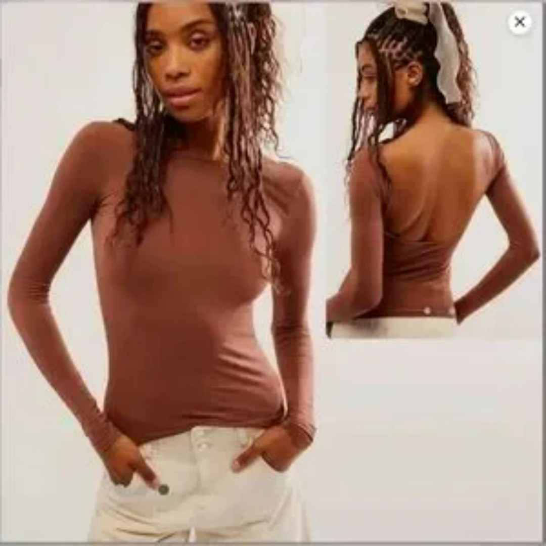 NWT Free People Intimately Low Back Seamless Top Brown - Size M/L