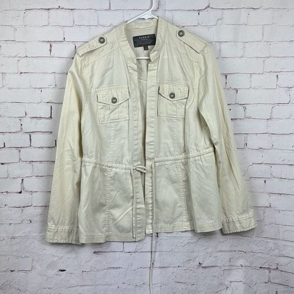 Torrid Jacket Womens 00 Tie Waist Anorak Twill Utility Long Sleeve Peplum Cream