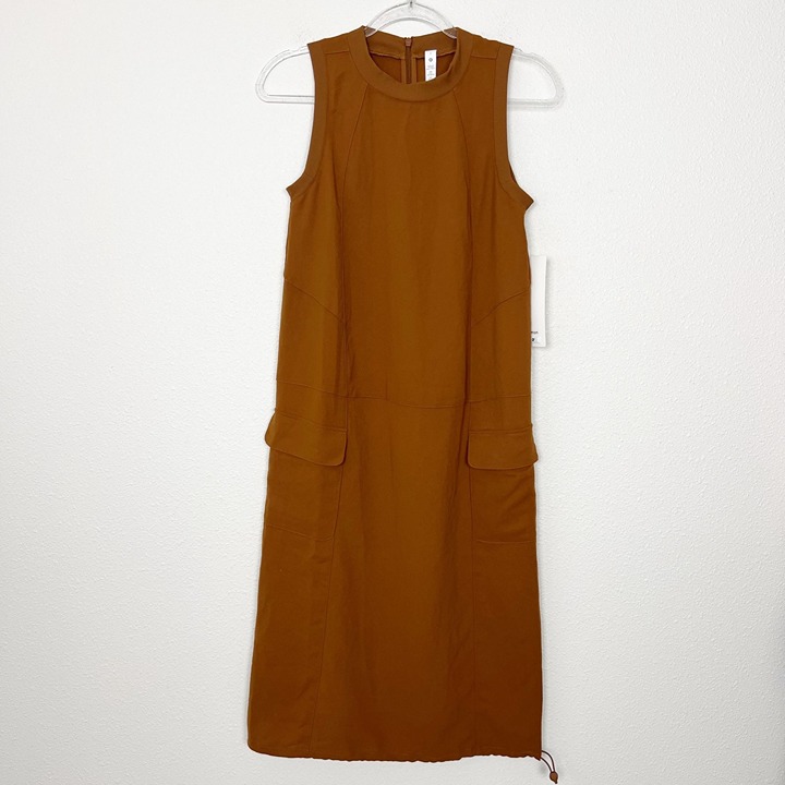 Lululemon Womens 2 Copper Brown Pocketed Drop Waist Midi Dress Sporty Athleisure