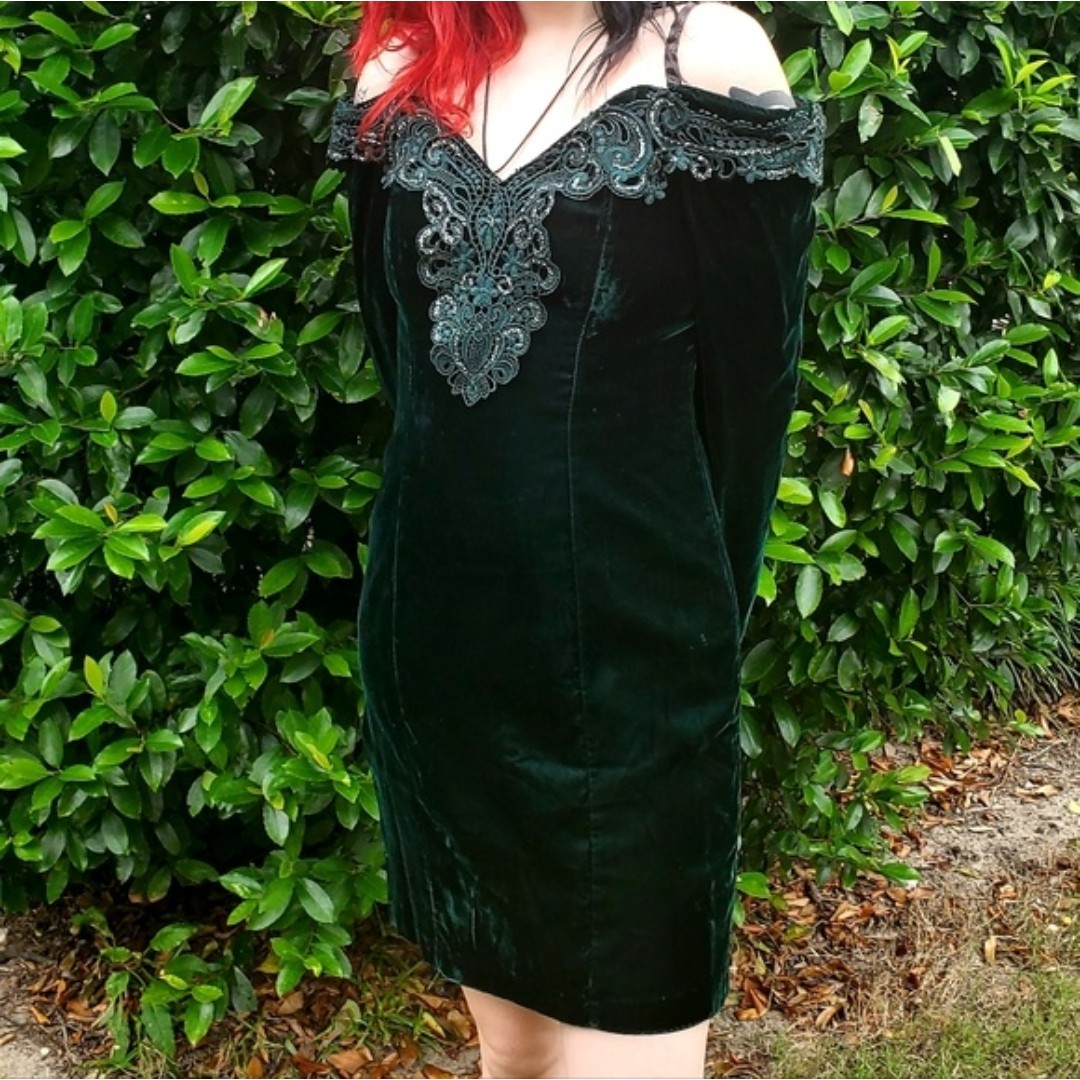 Vintage Green Velvet Cocktail Dress