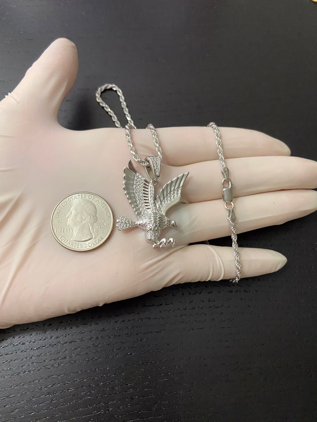 14k white gold/925 diamond eagle necklace