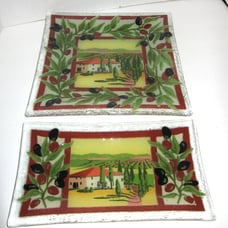 2 Peggy Karr Tuscany Serving Trays Plates Fused Glass UNSIGNED USA Made